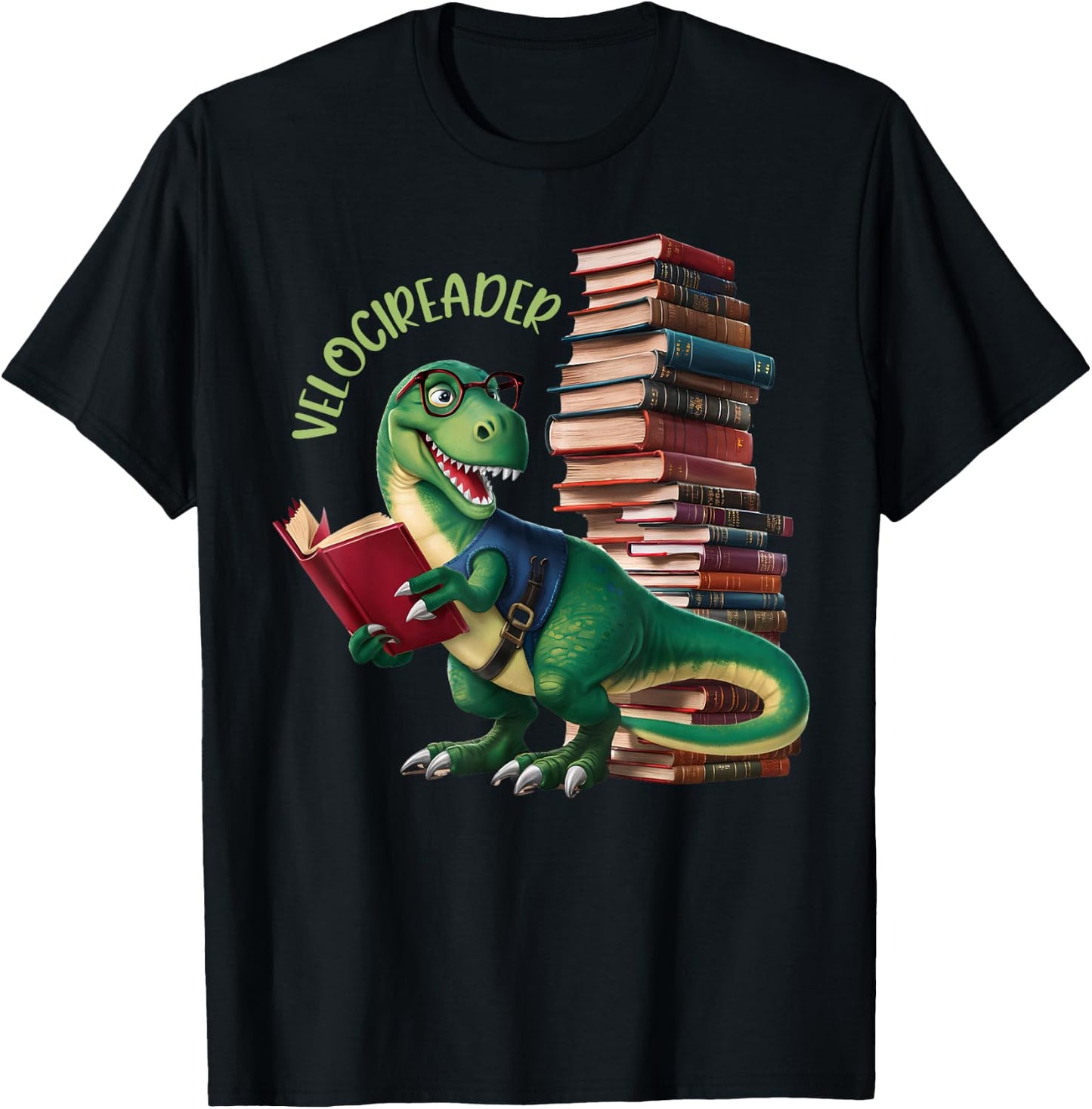 Velocireader Funny Velociraptor Dinosaur Reading T-Shirt - T-Shirt | Black