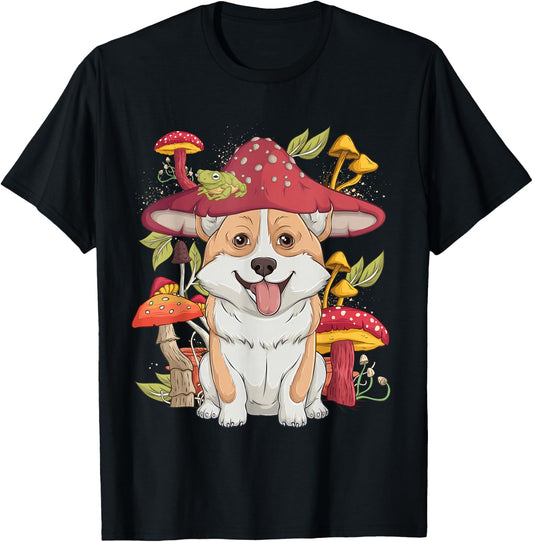 Corgi Dog Cottagecore frog Aesthetic Men Women Graphic T-Shirt - T-Shirt | Black