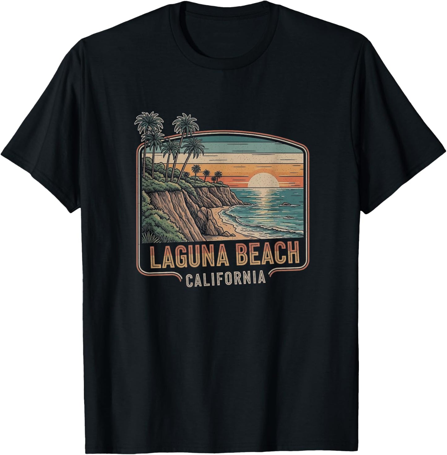 Retro Laguna Beach California Drawing Art Design T-Shirt - T-Shirt | Black