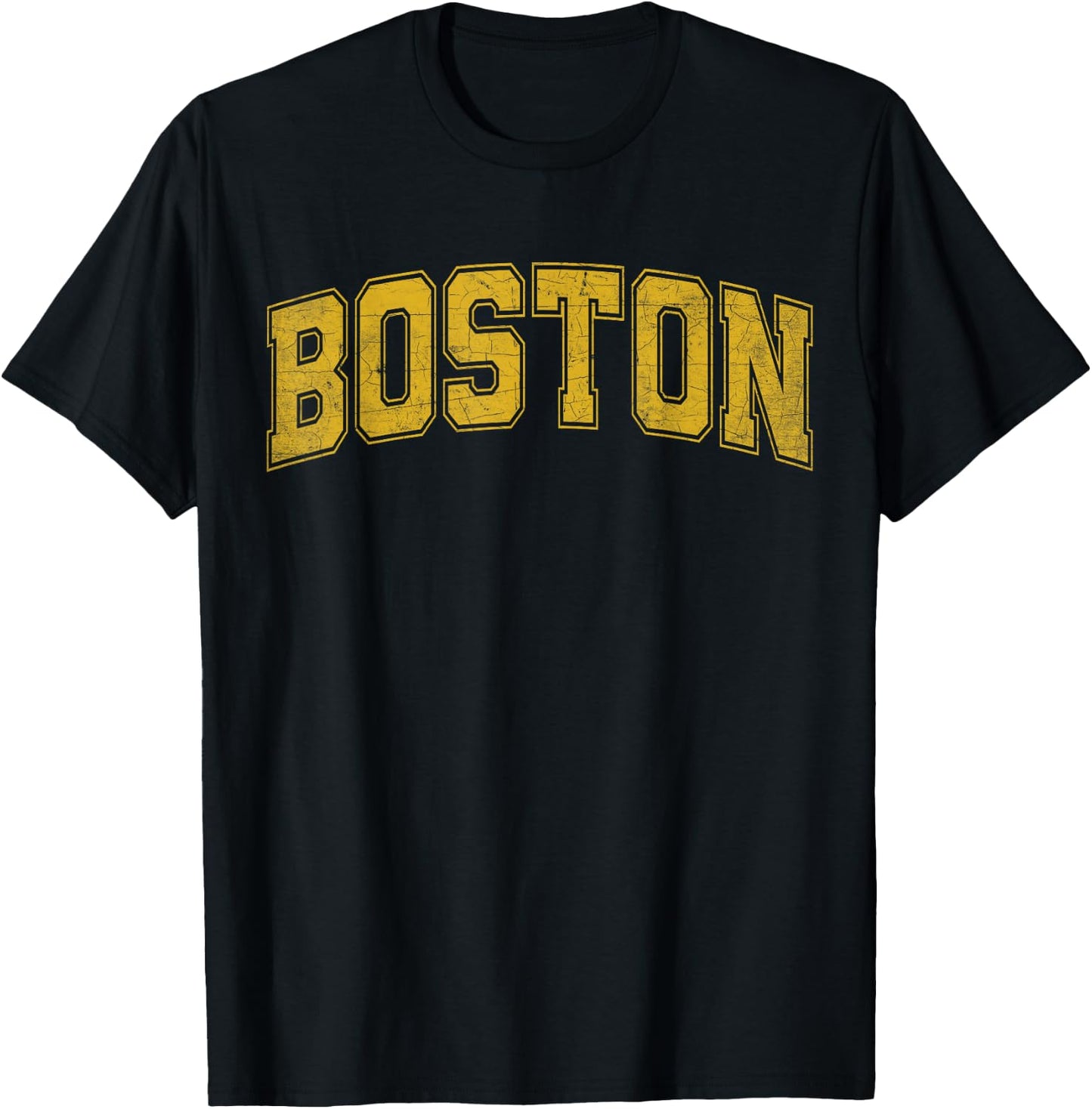 Boston MA Vintage Sports Yellow Retro Text T-Shirt - T-Shirt | Black