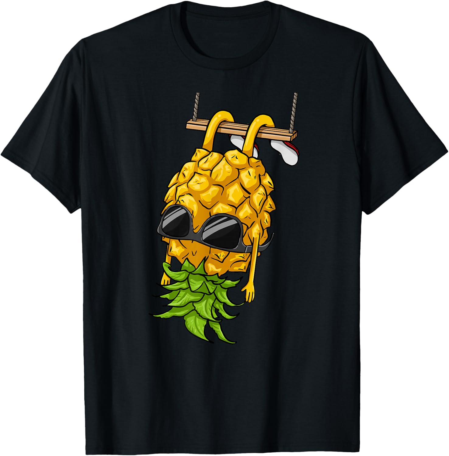 Swinging Pineapple Cartoon Swinger Upside Down Pineapple T-Shirt - T-Shirt | Black
