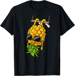 Swinging Pineapple Cartoon Swinger Upside Down Pineapple T-Shirt - T-Shirt | Black