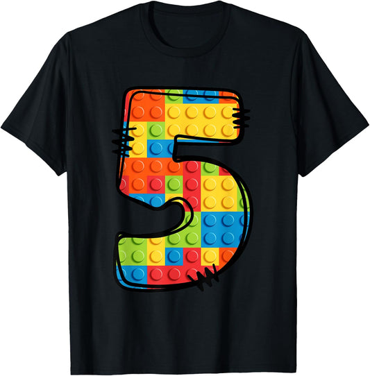 5 Year Old Blocks Building Master Builder 5th Birthday T-Shirt - T-Shirt | Black