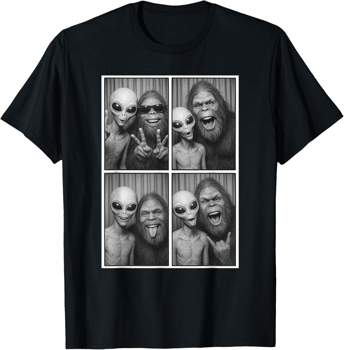 Photobooth, selfie entre Bigfoot et extraterrestre, Sasquatch drôle T-Shirt - T-Shirt | Black
