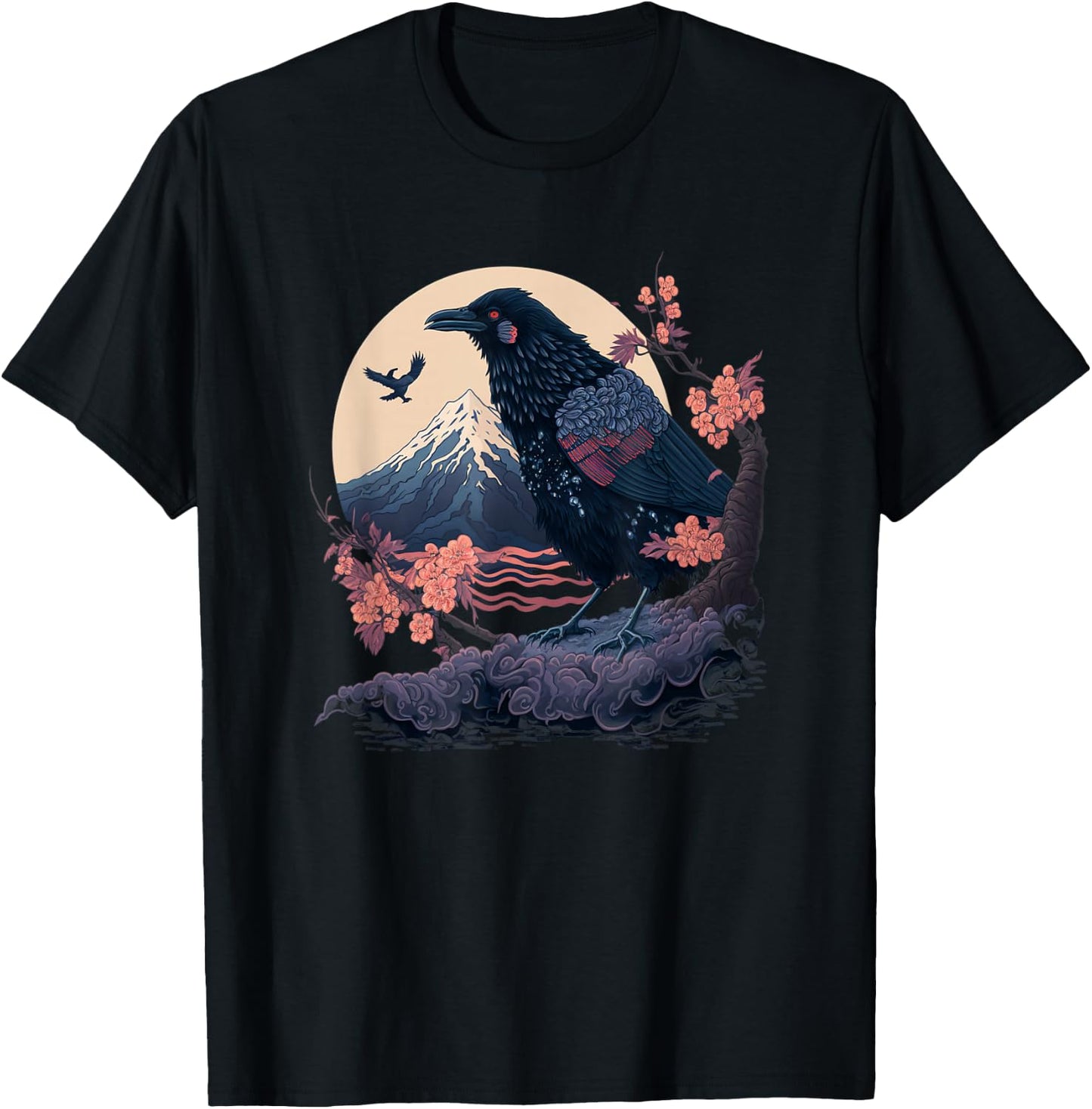 Surrealism Japanese Painting Crow Raven T-Shirt - T-Shirt | Black