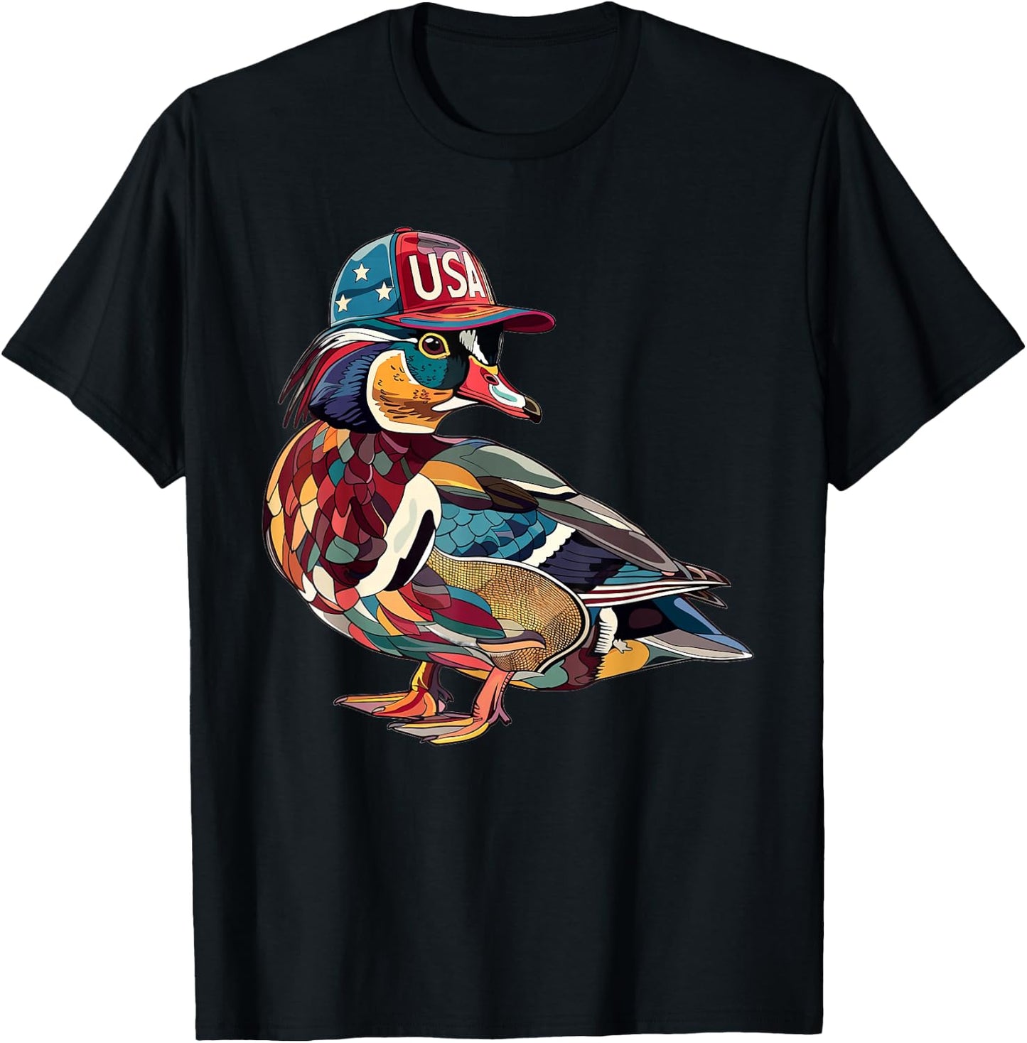 Wood Duck With USA Hat T-Shirt - T-Shirt | Black