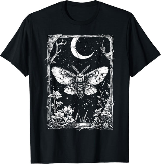 Moth Moon | Goblincore Crowcore Cottagecore Goth Aesthetic T-Shirt - T-Shirt | Black