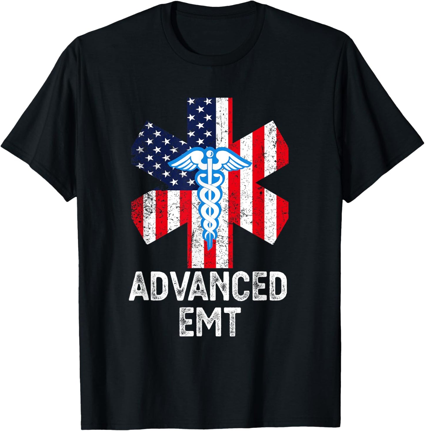 American Flag USA Advanced EMT AEMT Medical Technician Women Men T-Shirt - T-Shirt | Black
