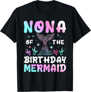 Nona of The Birthday Mermaid Matching Family Party T-Shirt - T-Shirt | Black