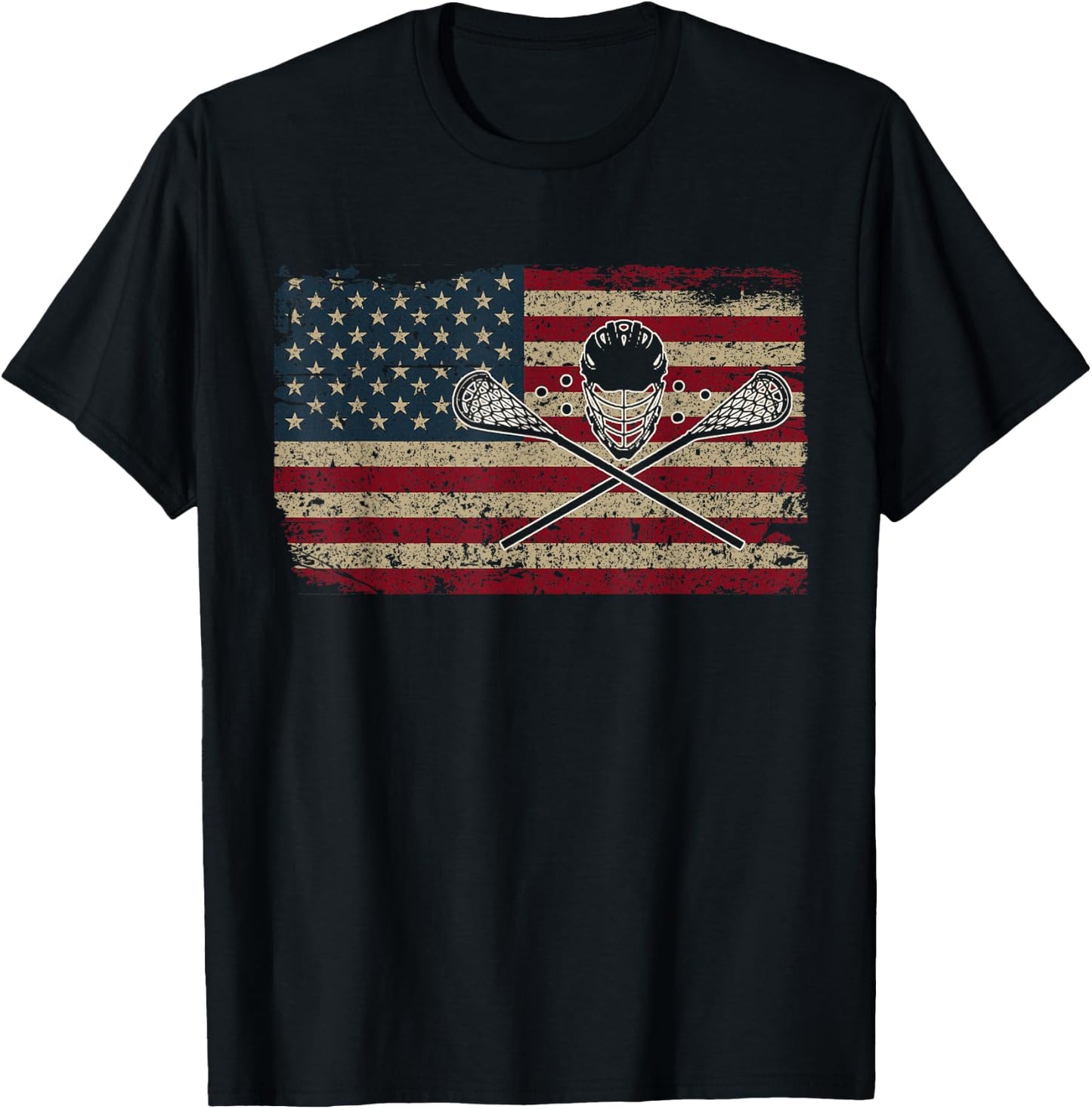 American Flag Lacrosse Gift Proud USA Lax Player Jersey T-Shirt - T-Shirt | Black