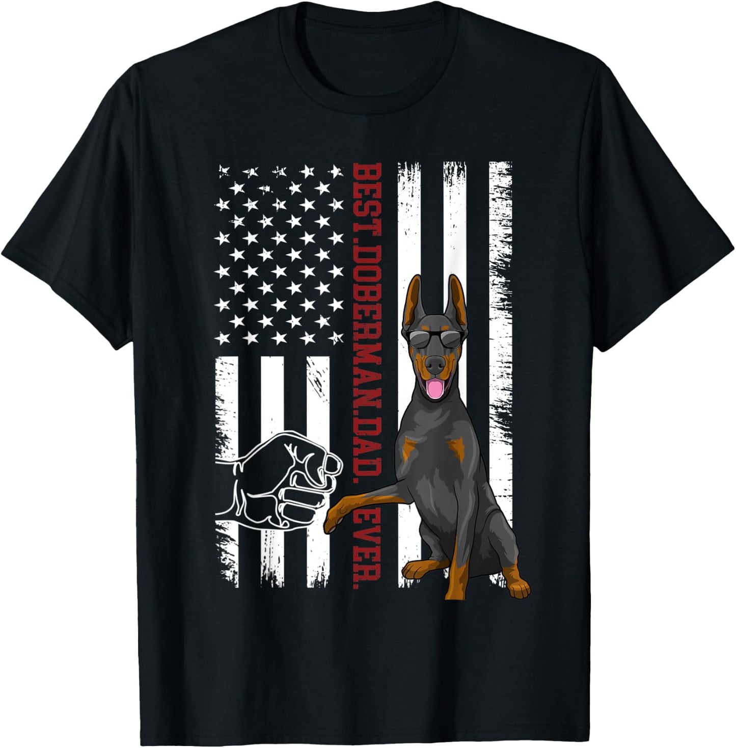 Doberman Pinscher Dad Dog American Flag Outfit T-Shirt - T-Shirt | Black