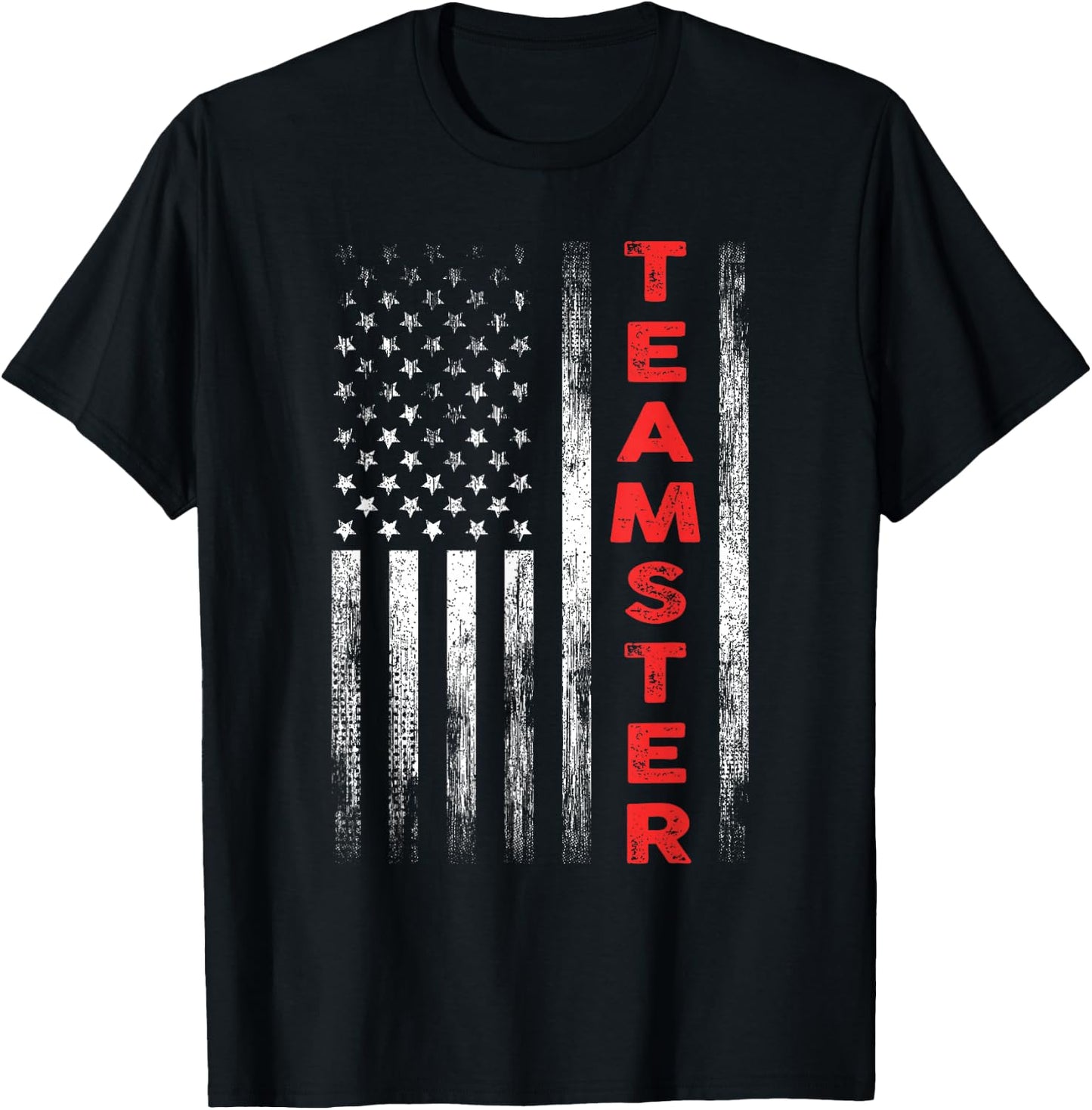 Teamster American Flag Patriotic Truck Driver US Trucking T-Shirt - T-Shirt | Black