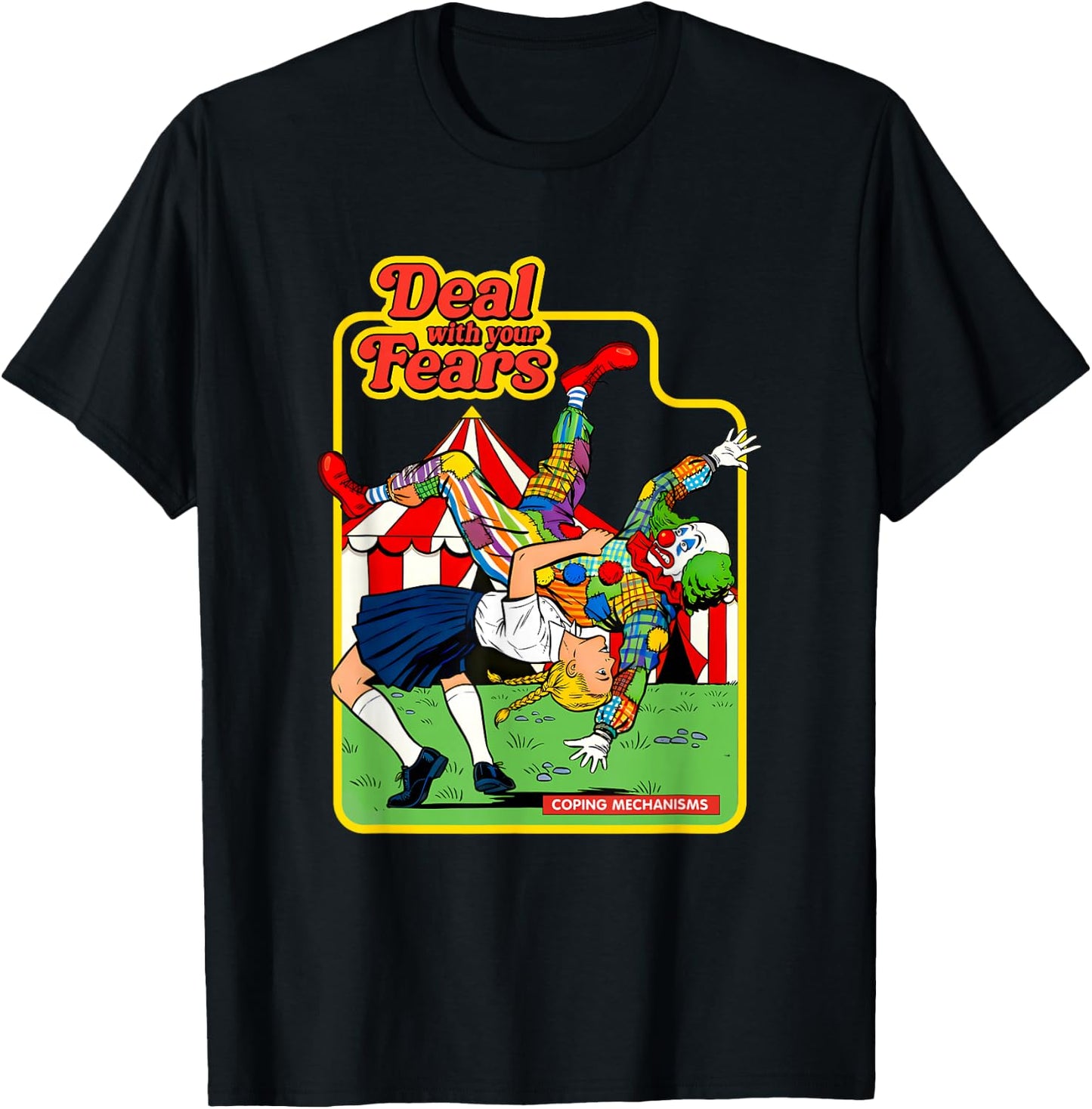 Deal with Your Fears Retro Evil Clown Funny Humor Parody T-Shirt - T-Shirt | Black