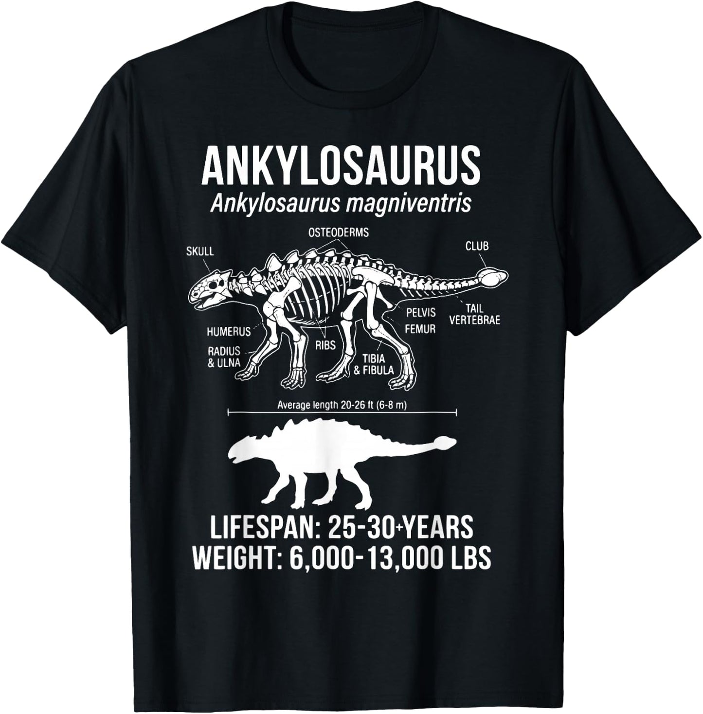 Ankylosaurus Diagram Reptile T-Shirt - T-Shirt | Black