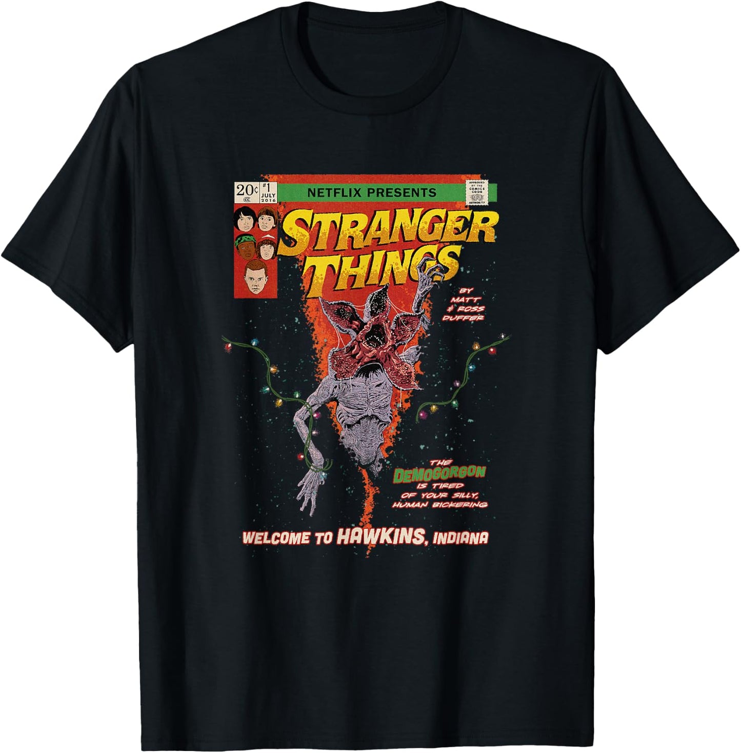 Stranger Things Retro Distressed Demogorgon Comic Book T-Shirt - T-Shirt | Black