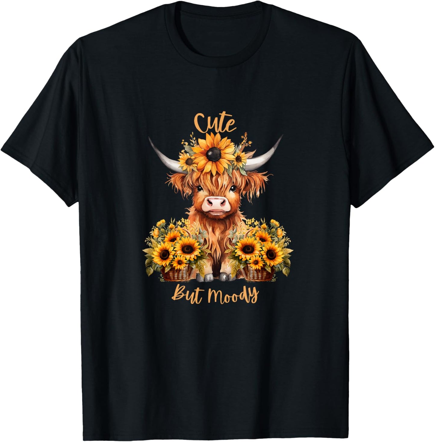 Cute Cow-Moody Cow Lovers Farm cowgirl baby cow an sunflower T-Shirt - T-Shirt | Black