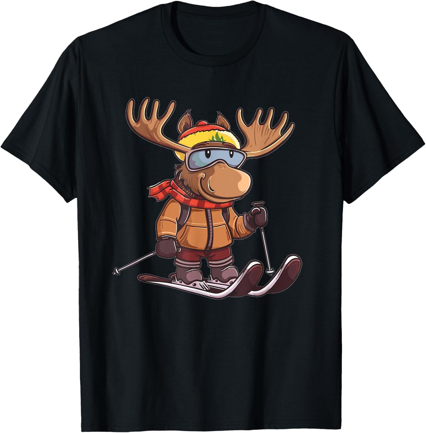 Cute Skiing Moose T-Shirt - T-Shirt | Black