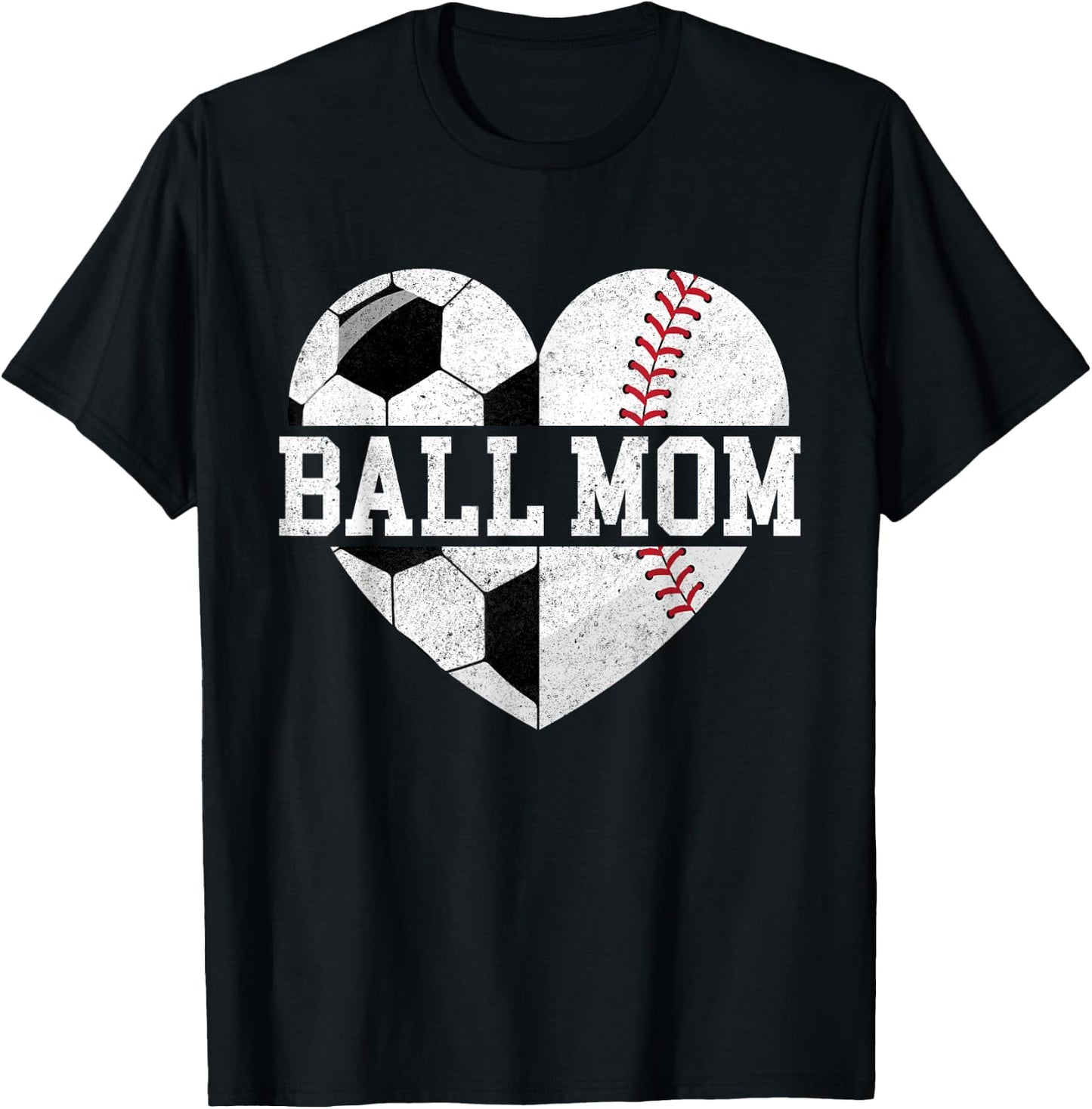 Ball Mom Shirt Heart Funny Baseball Soccer Mom T-Shirt - T-Shirt | Black