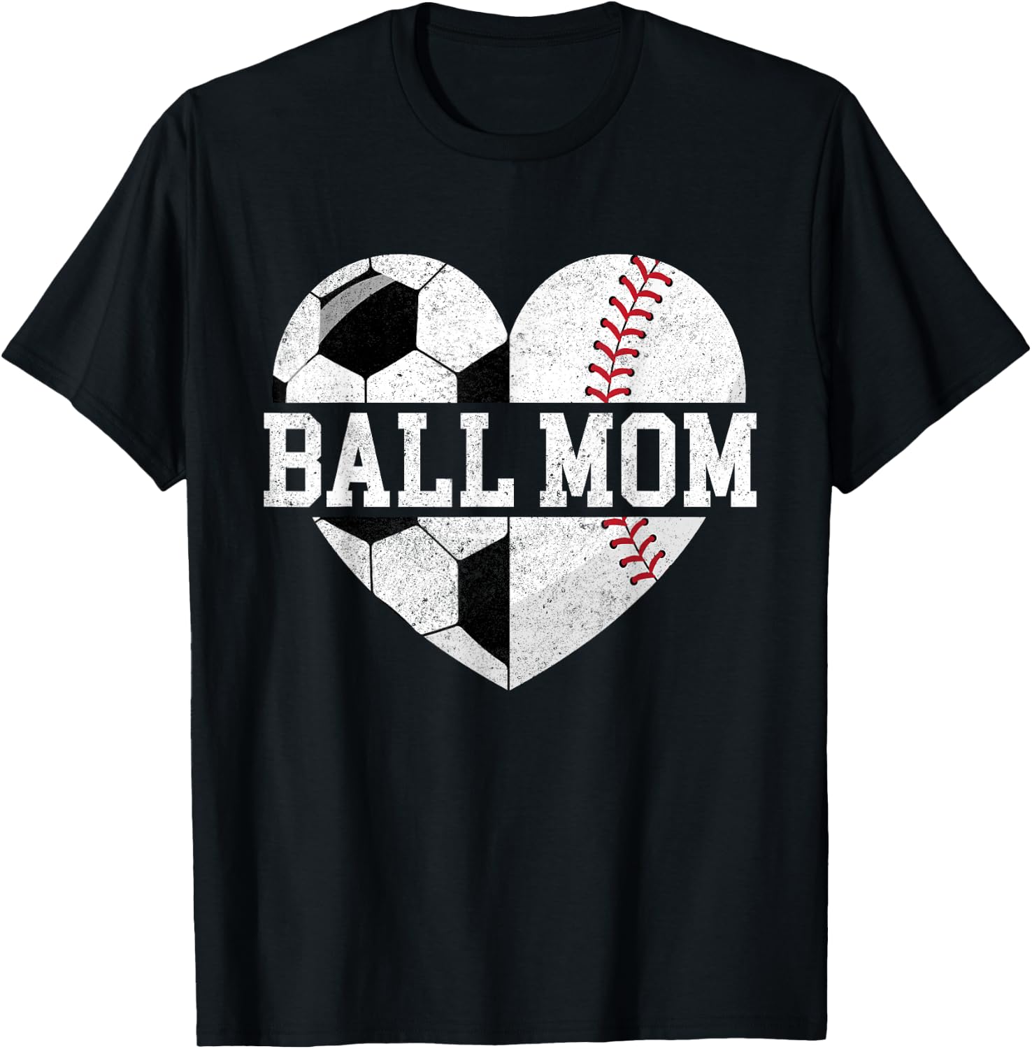 Ball Mom Shirt Heart Funny Baseball Soccer Mom T-Shirt - T-Shirt | Black