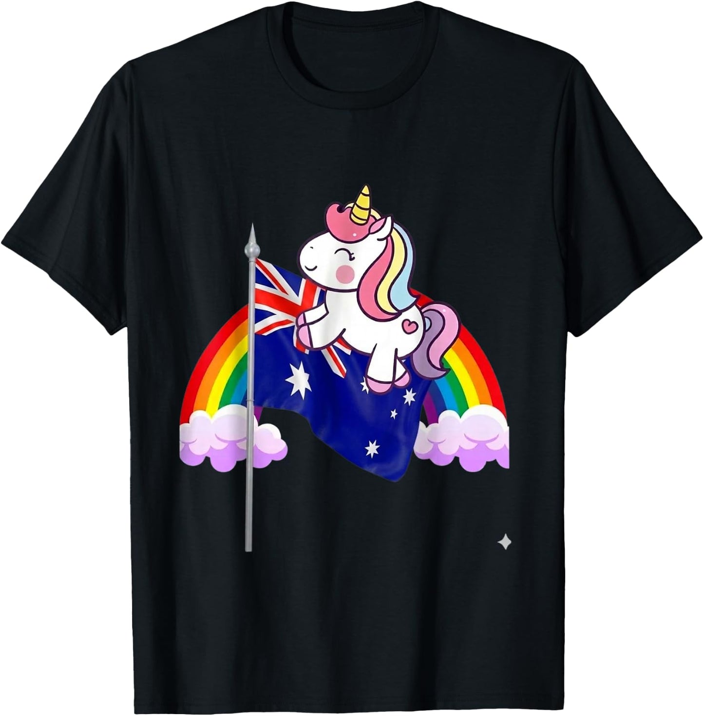 Unicorn Riding Australia Flag Funny Rainbow Australian T-Shirt - T-Shirt | Black