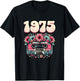 Cassette Rétro Femme 50 ans 1975 Cadeau Ladies 50th Birthday 1975 Retro Cassette Design Black with Flowers T-Shirt - T-Shirt | Black