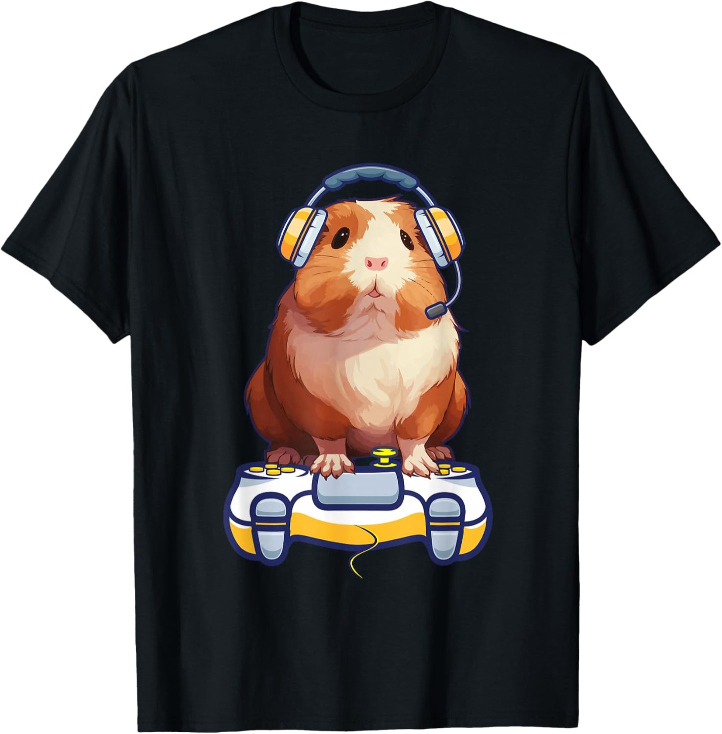 Funny guinea pig and Video Gamer Lover fluffy cavy Gamers T-Shirt - T-Shirt | Black