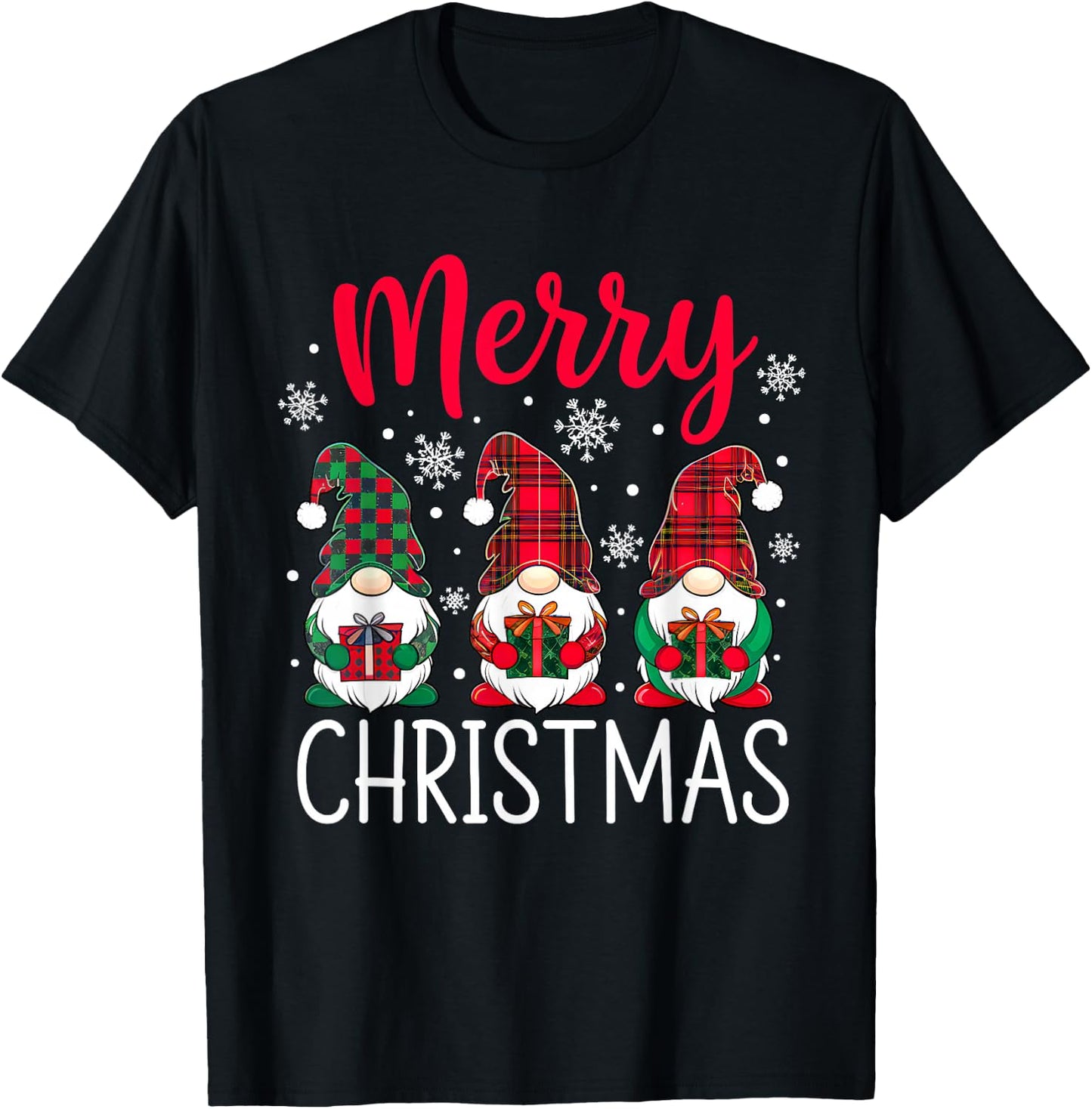 Three Gnomes Merry Christmas Funny Family Xmas T-Shirt - T-Shirt | Black