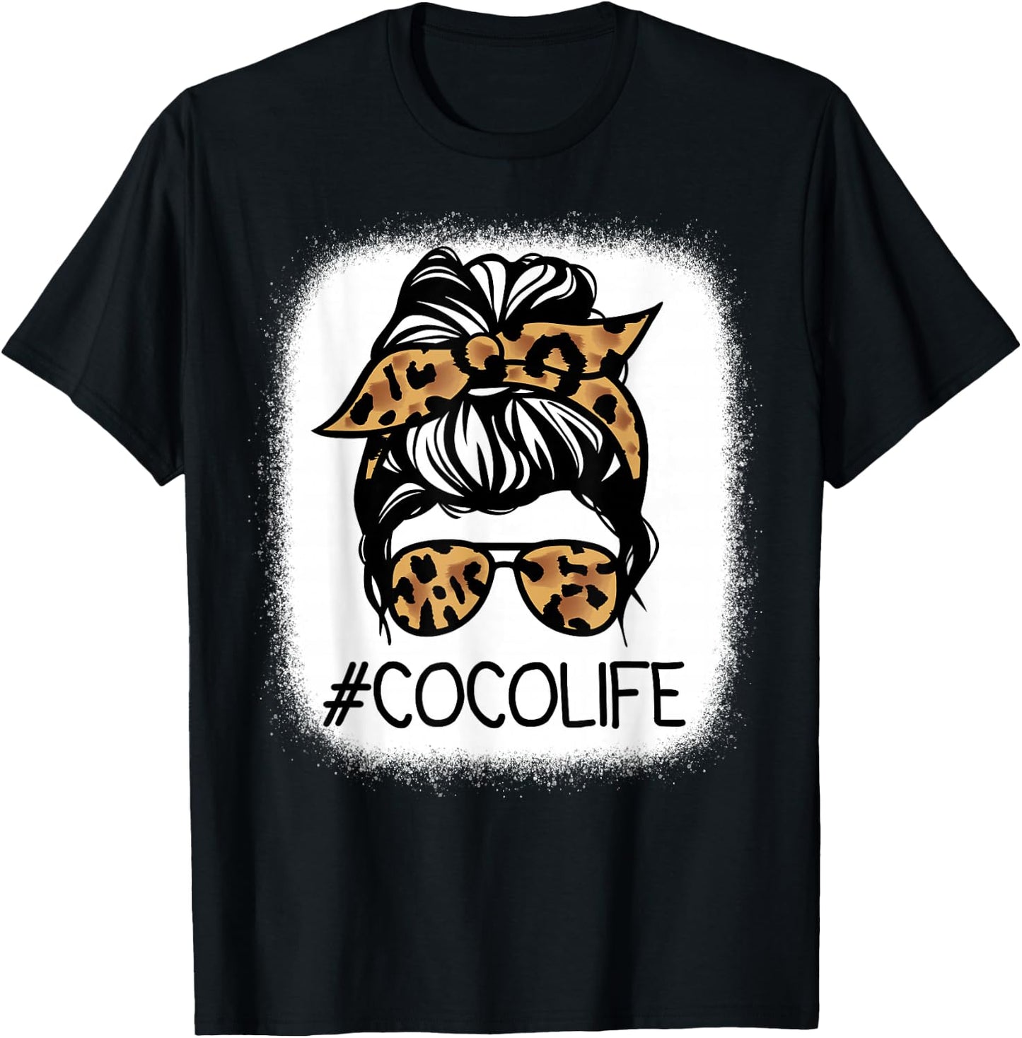 COCO Leopard Messy Bun Mother's Day for Grandmothers T-Shirt - T-Shirt | Black