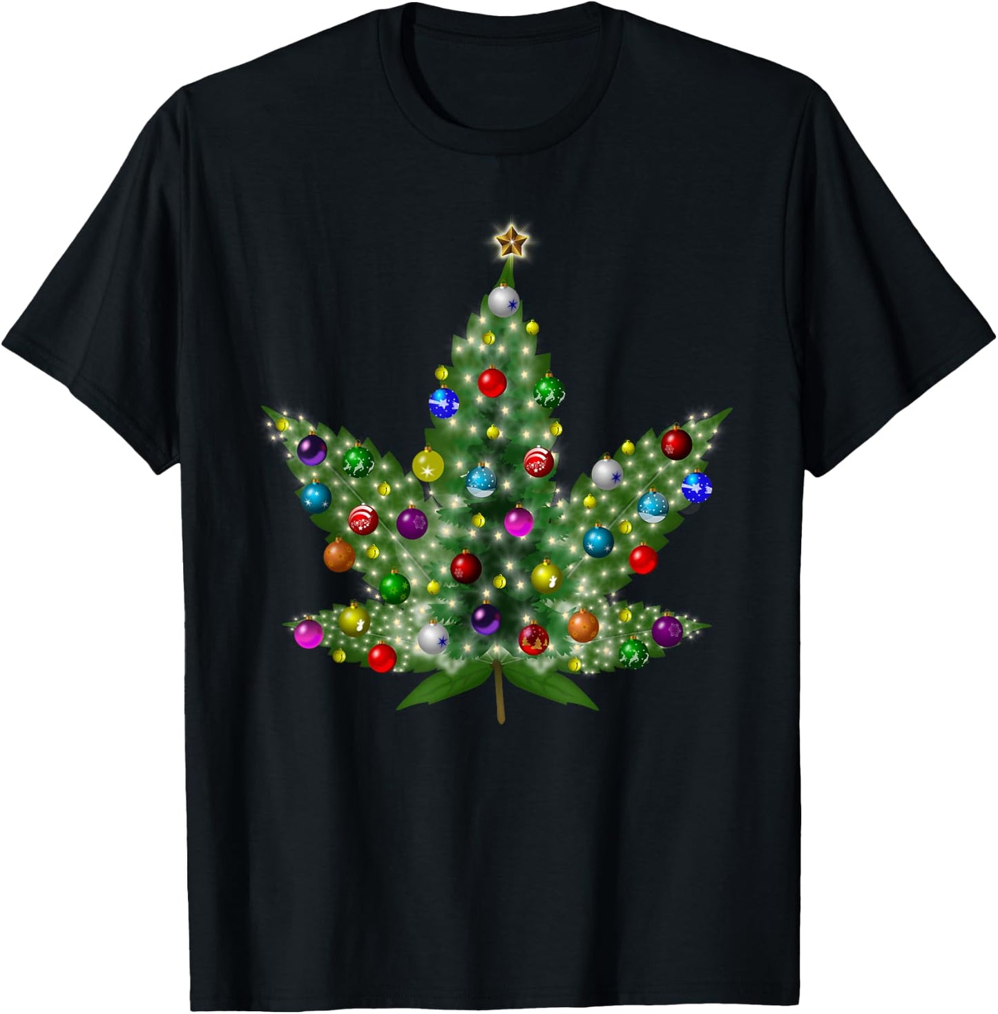 Weed Leaf Christmas Tree Pot Marijuana THC Vape Reefer Hippy T-Shirt - T-Shirt | Black