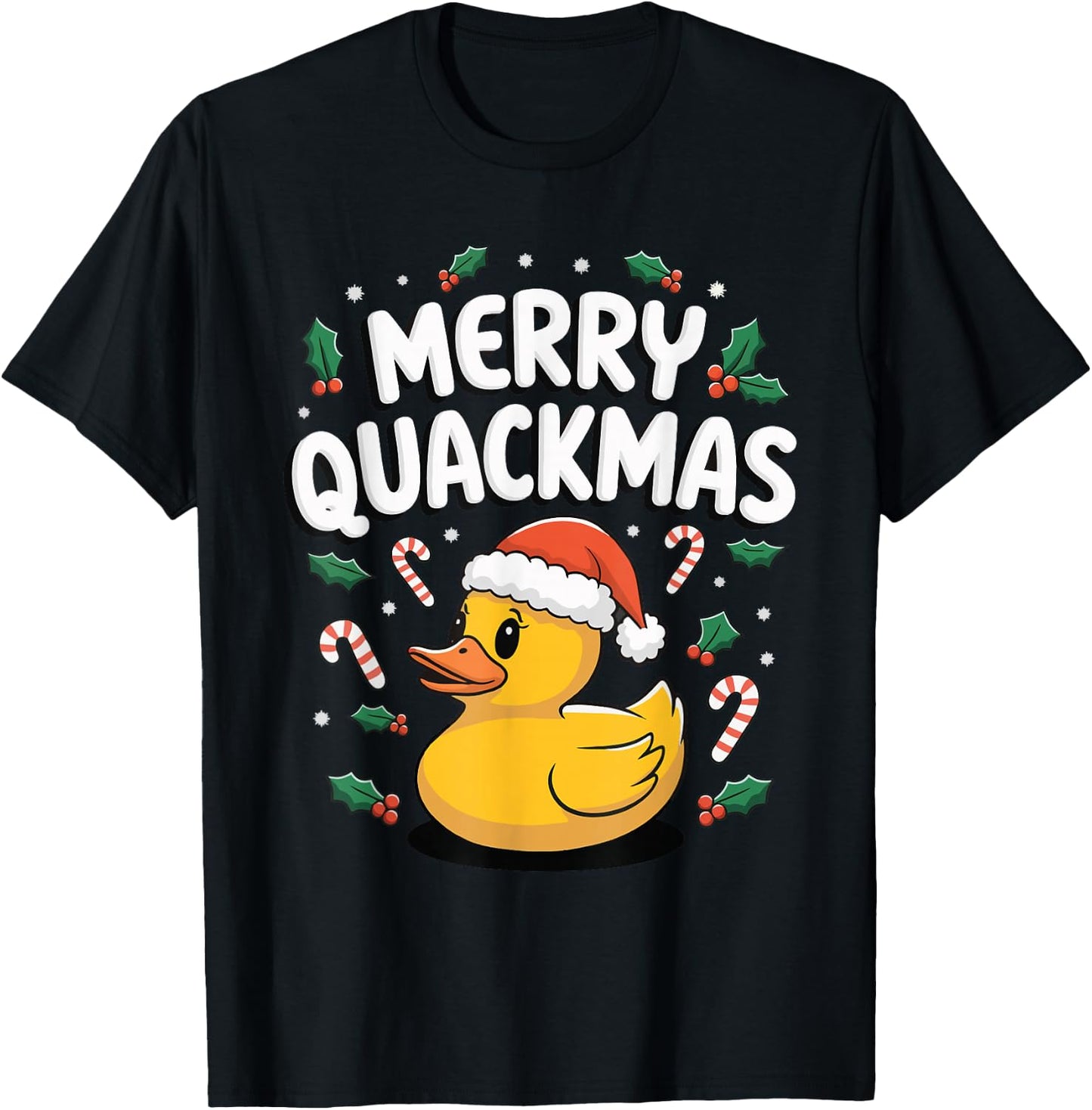 Merry Quackmas Christmas Rubber Duck T-Shirt - T-Shirt | Black