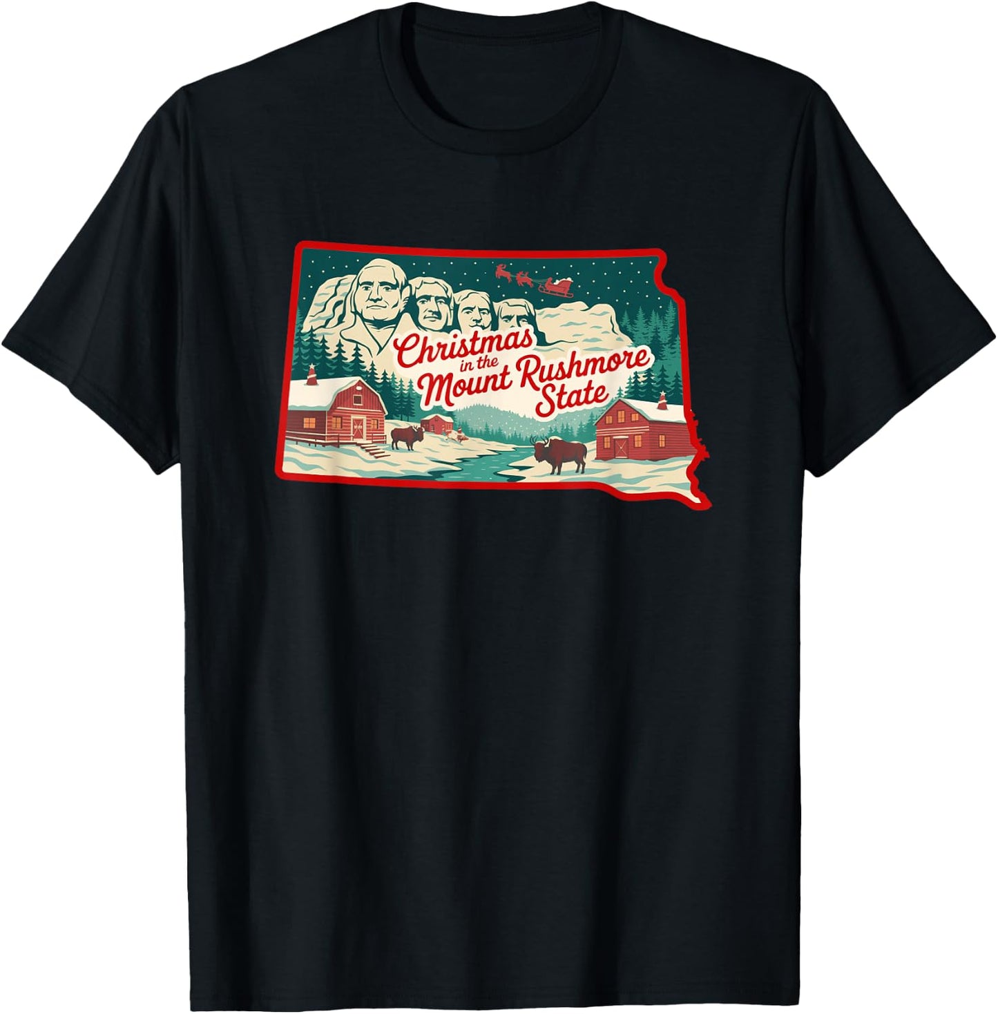 Christmas in The Mount Rushmore State South Dakota T-Shirt - T-Shirt | Black