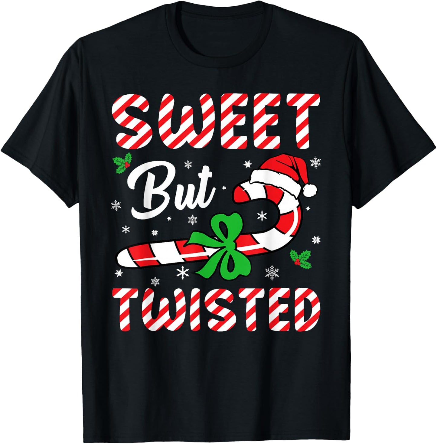 Sweet But Twisted Funny Christmas Candy Cane Boys Girls Kids T-Shirt - T-Shirt | Black