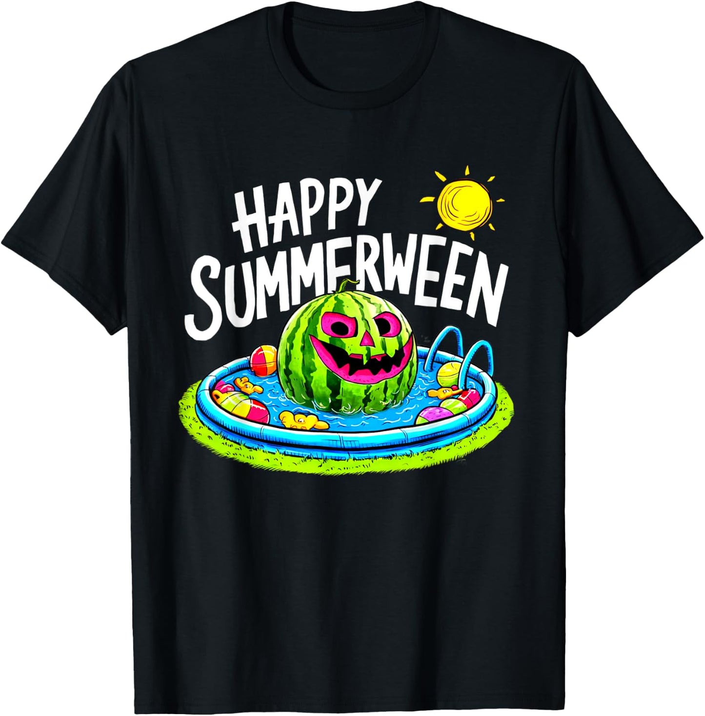 Happy Summerween Summer Watermelon Jack-o-lantern Halloween T-Shirt - T-Shirt | Black