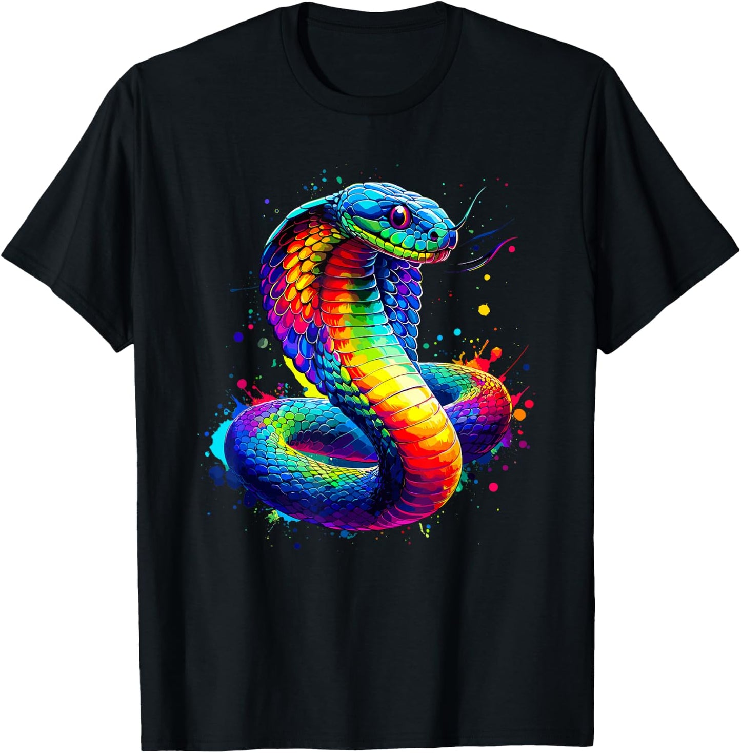 Colourful Splash Art Cobra Lovers Cobra Snake , black T-Shirt - T-Shirt | Black