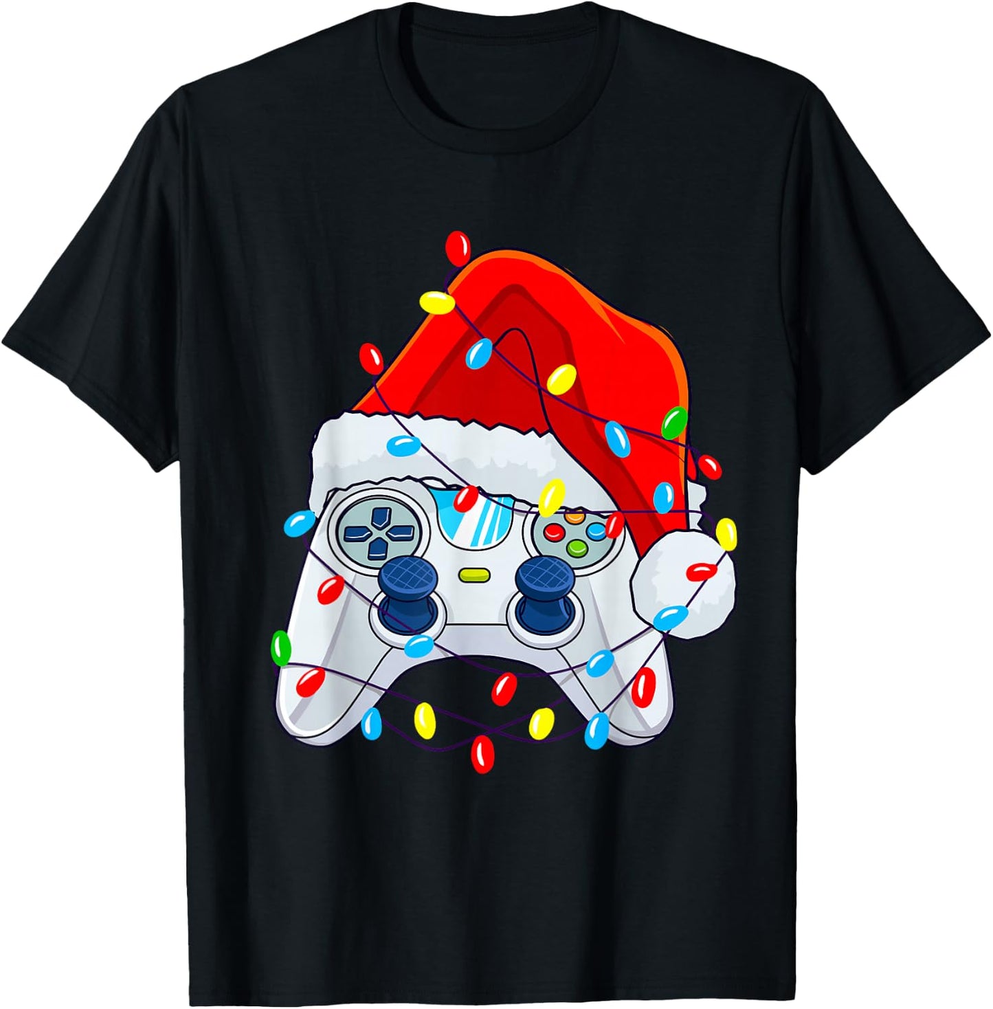 Video Game Controller Christmas Santa Hat Gamer Boys T-Shirt - T-Shirt | Black