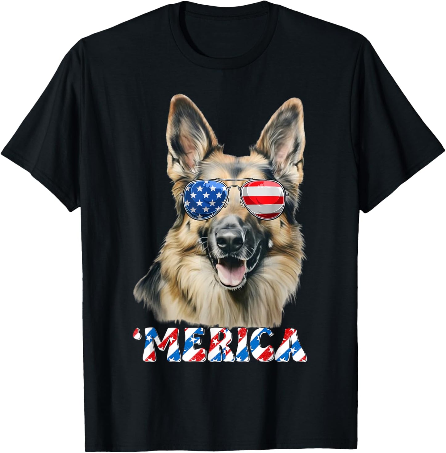 German Shepherd Dog Merica US Flag 4Th Of July Patriotic T-Shirt - T-Shirt | Black