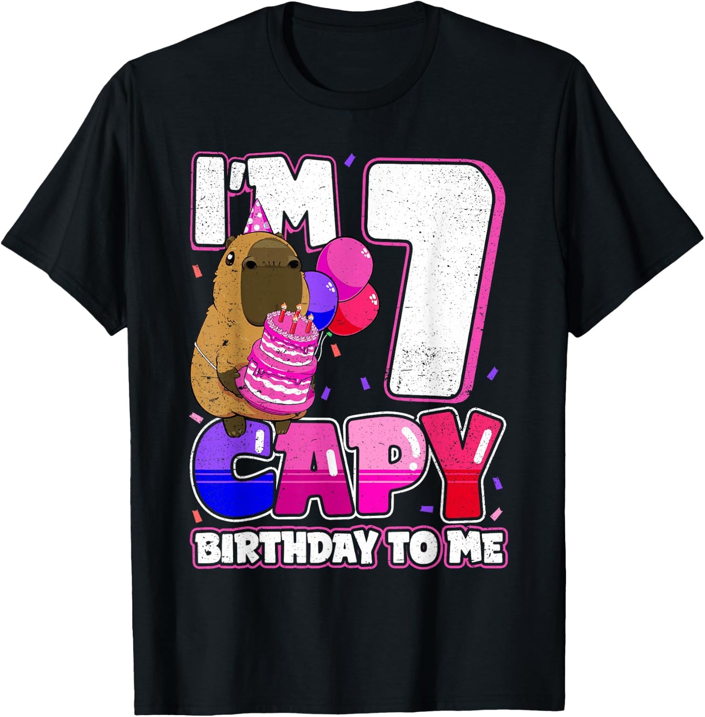 7 Years Capy Birthday to me Girls 7th Birthday Capybara T-Shirt - T-Shirt | Black