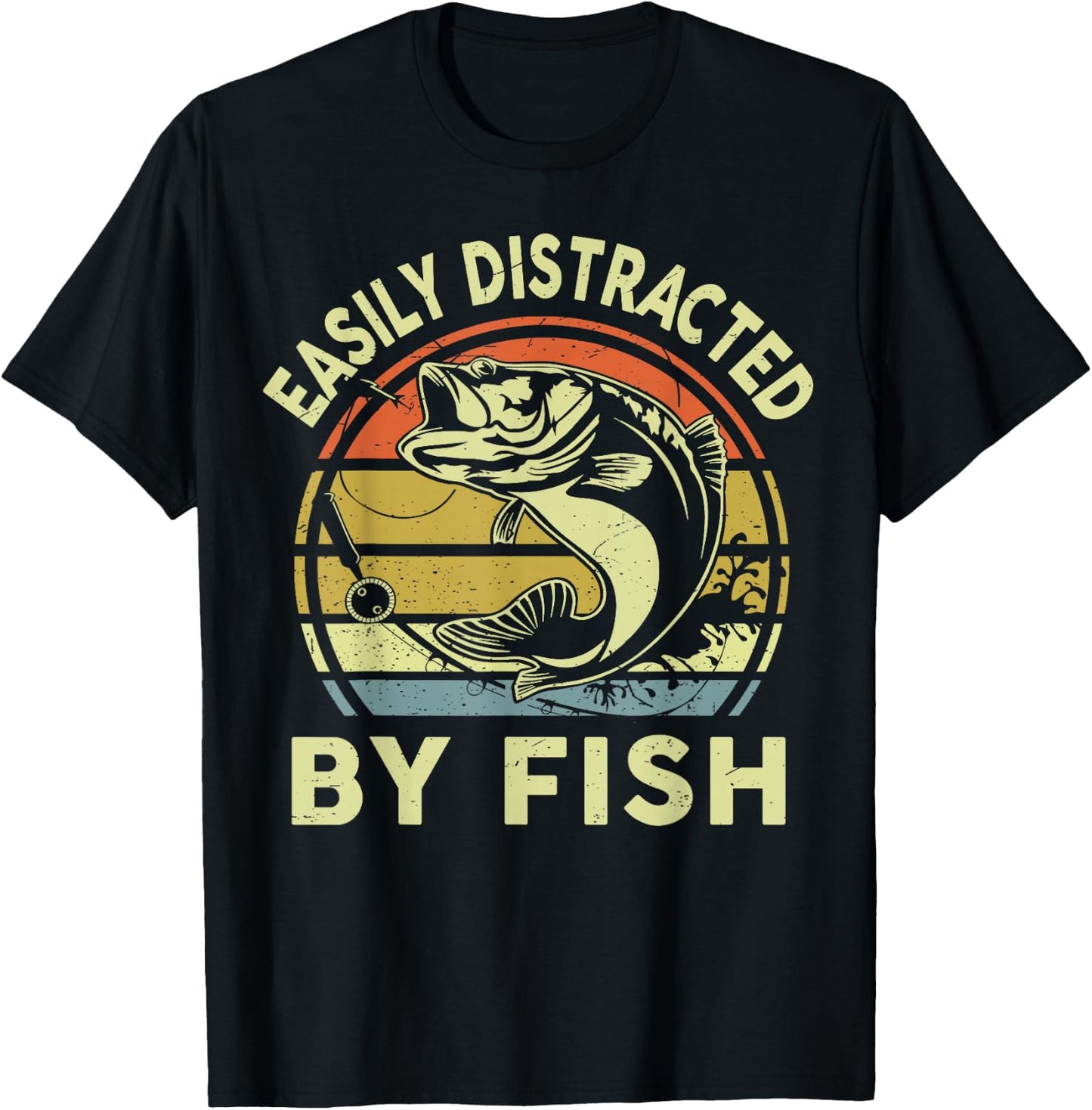 Easily Distracted by Fish Funny Youth Boy Bass Fishing Humor T-Shirt - T-Shirt | Black