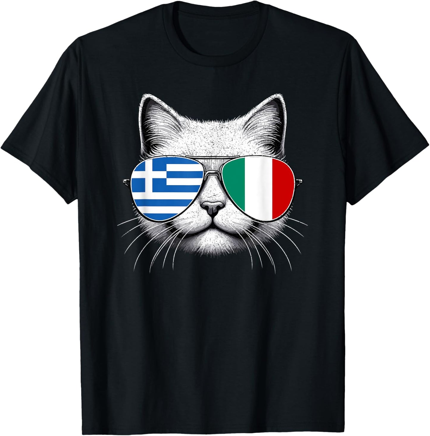 Greek Italian Flag Funny Cat Greece Italy Mix Heritage T-Shirt - T-Shirt | Black