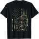Camo Fishing Men Boys American Flag Bass Fishing T-Shirt - T-Shirt | Black