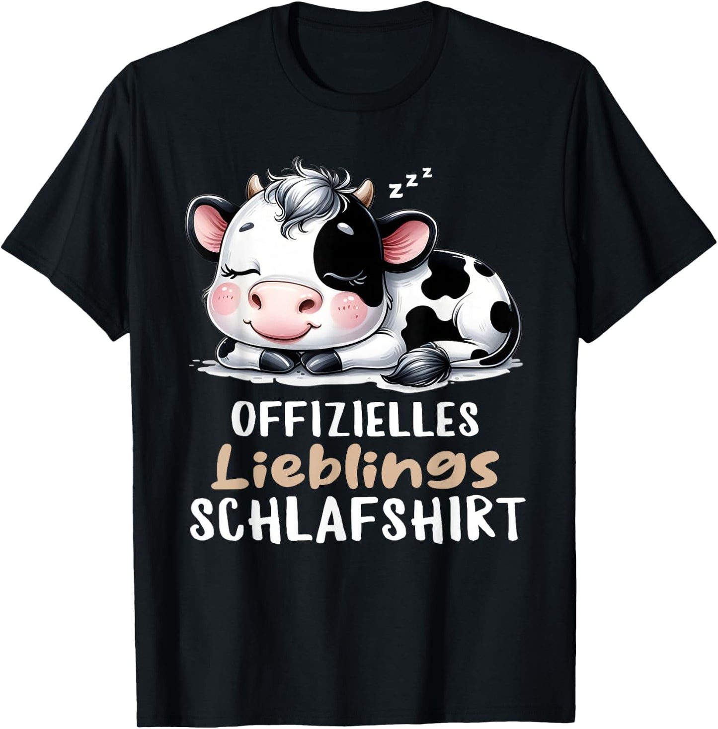 Cow Sleep Shirt Pyjamas Ladies Girls Tired Cow , black T-Shirt - T-Shirt | Black