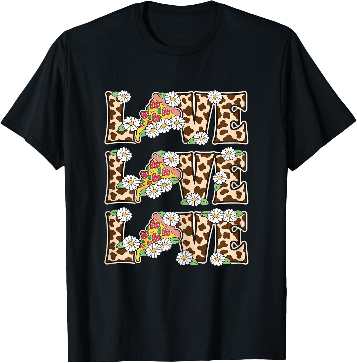 Love Pizza Lover Outfit Women Teen Girls Kids Cute Pizza T-Shirt - T-Shirt | Black