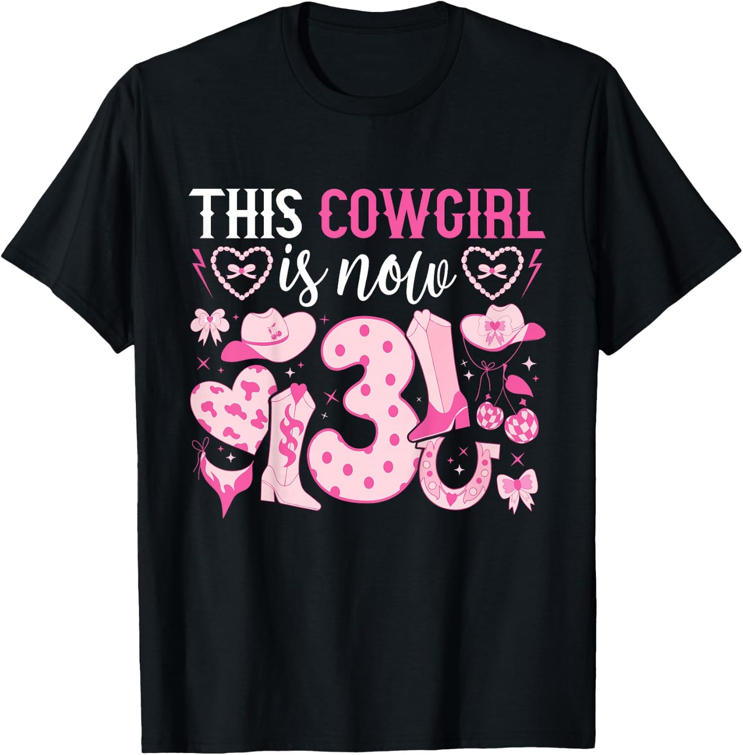 Kids 3rd Birthday Cowgirl Three Year Old Cow Girl Birthday T-Shirt - T-Shirt | Black
