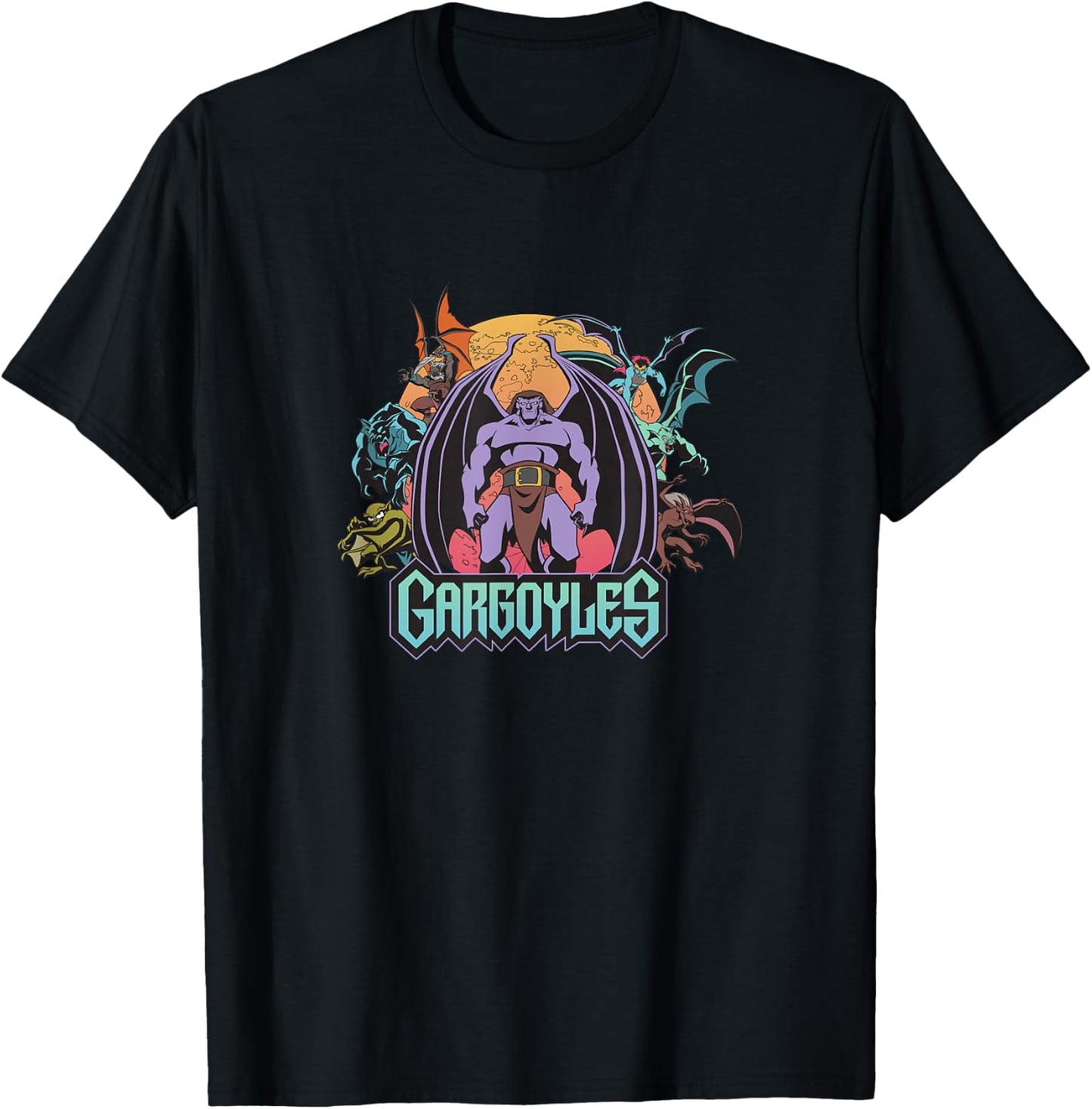 Disney Gargoyles Posing Under The Moon Epic Vintage Portrait T-Shirt - T-Shirt | Black