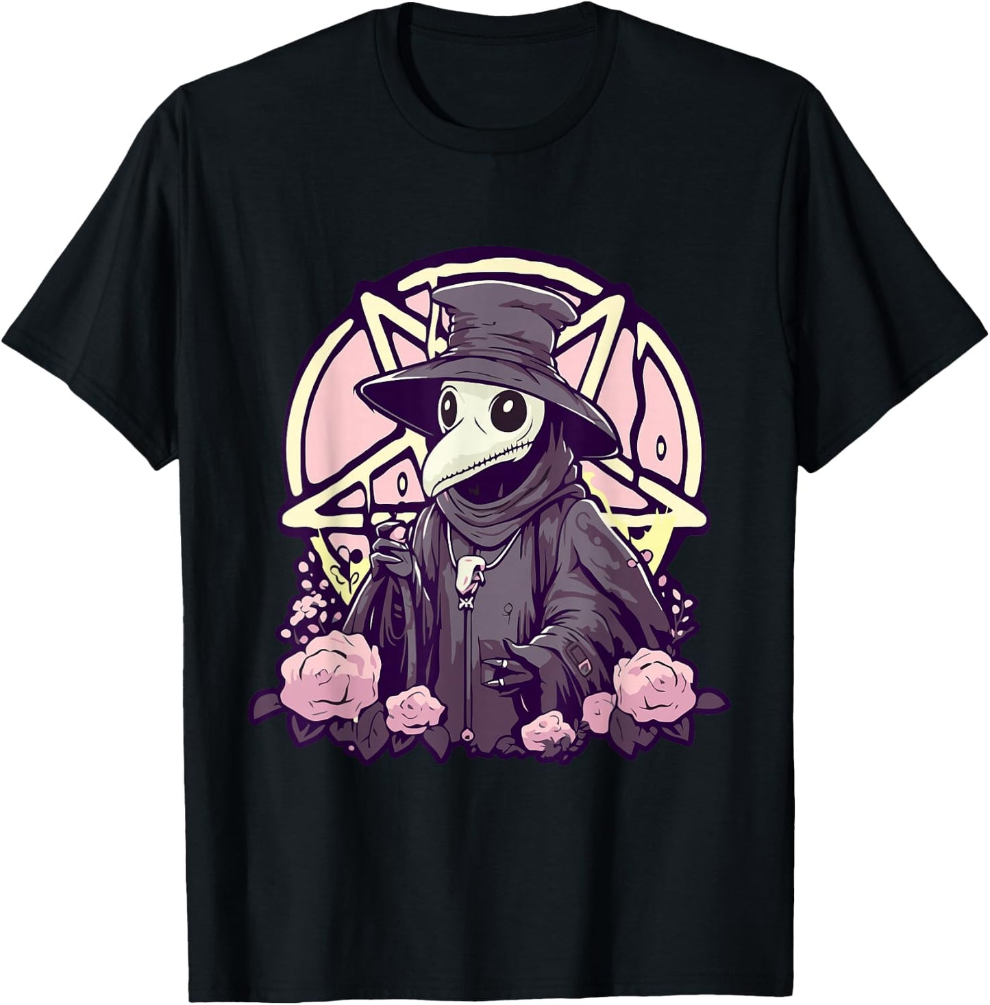 Pastel Goth Gruselige Pest Doctor Rosen und Pentagramm Kawaii T-Shirt - T-Shirt | Black