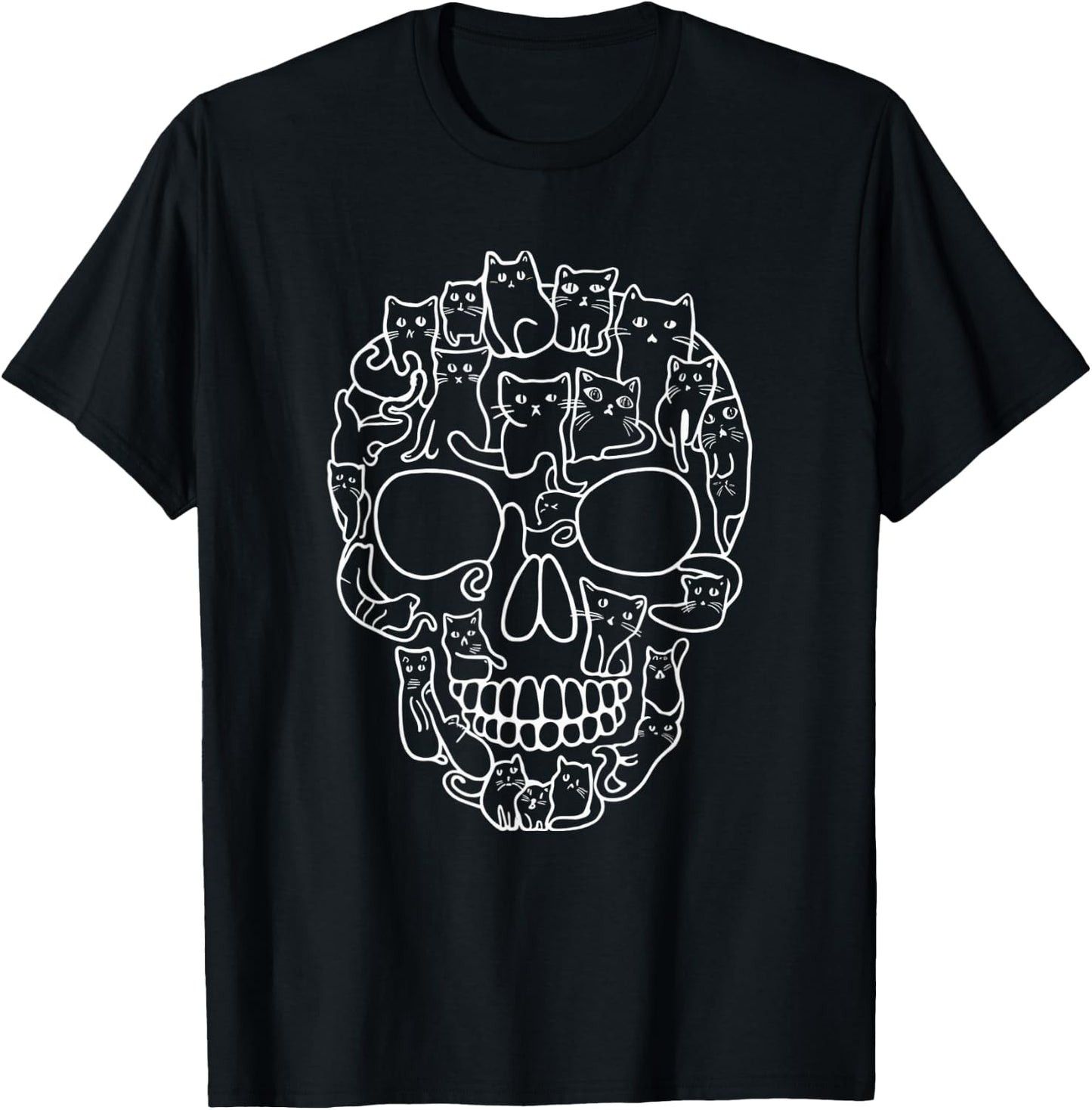 Cat Skull Kitten Cute Skeleton Halloween Men Women Kids T-Shirt - T-Shirt | Black