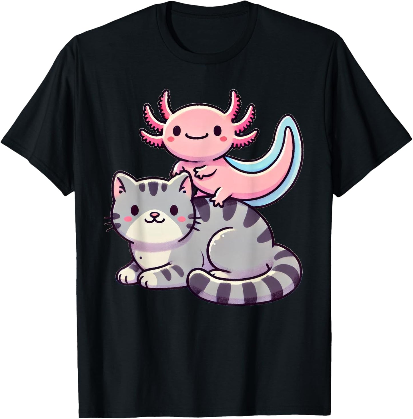 Anime Kawaii Axolotl Cat Kitten , Small, Black T-Shirt - T-Shirt | Black