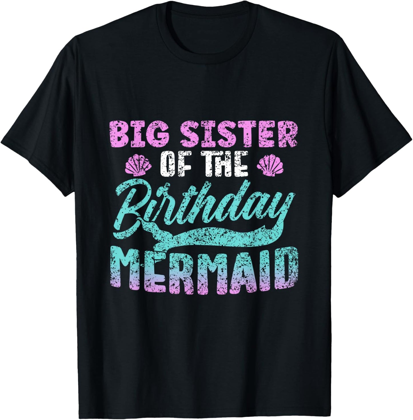 Big Sister Of The Birthday Mermaid Party Cute Girl T-Shirt - T-Shirt | Black