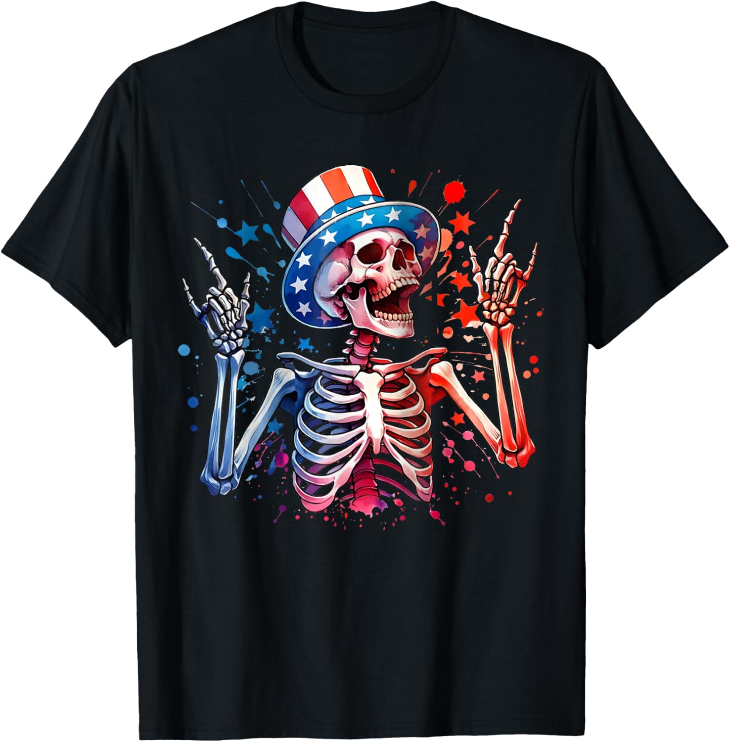 Party in The USA Rock Hand July 4th Funny American Skeleton Kids Men T-Shirt - T-Shirt | Black