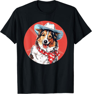 Shetland Sheepdog Cowboy Funny Dog Wild West T-Shirt - T-Shirt | Black